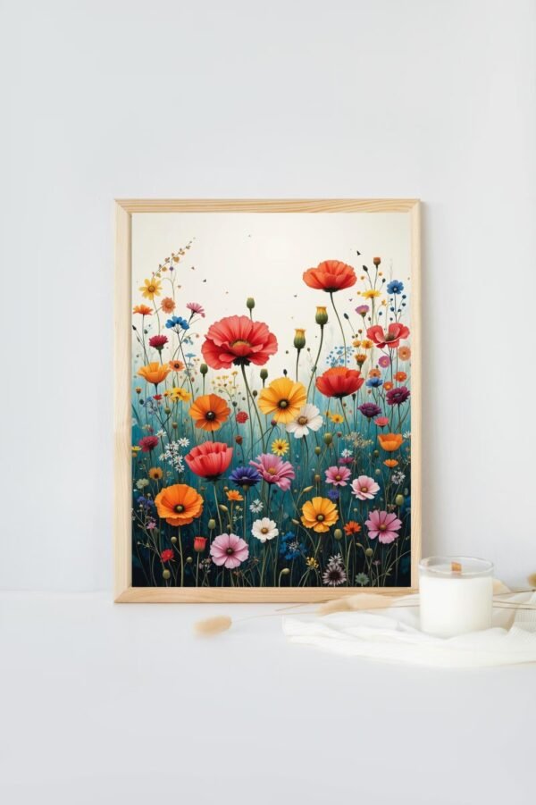 Framed Canvas Wall Art Set of 3 - Wildflower Botanical Prints, Colorful Poppy Field & Abstract Floral Art for Boho Living Room Decor