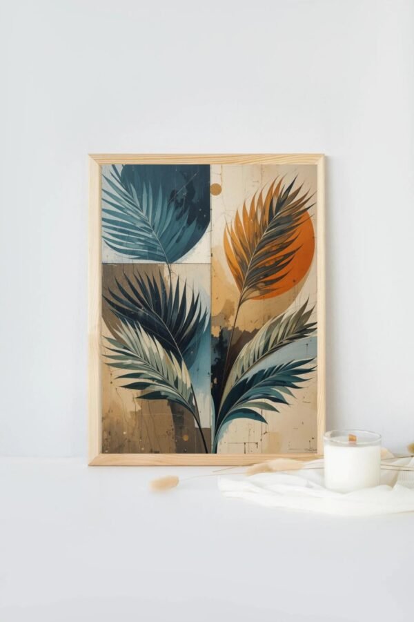 Mid-Century Modern Geometric Palm Leaf Art - Large Retro Canvas Print, Abstract Modern Wall Decor - Image 3