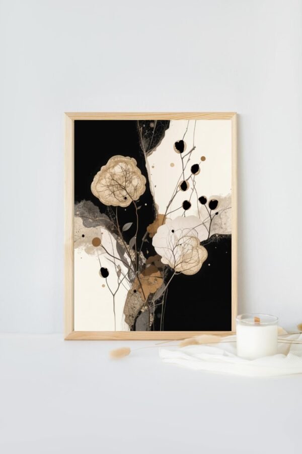 Boho Abstract Wall Art Set - 3 Prints, Black & Beige Boho Wall Decor, Natural Abstract Art for Modern Spaces - Image 3