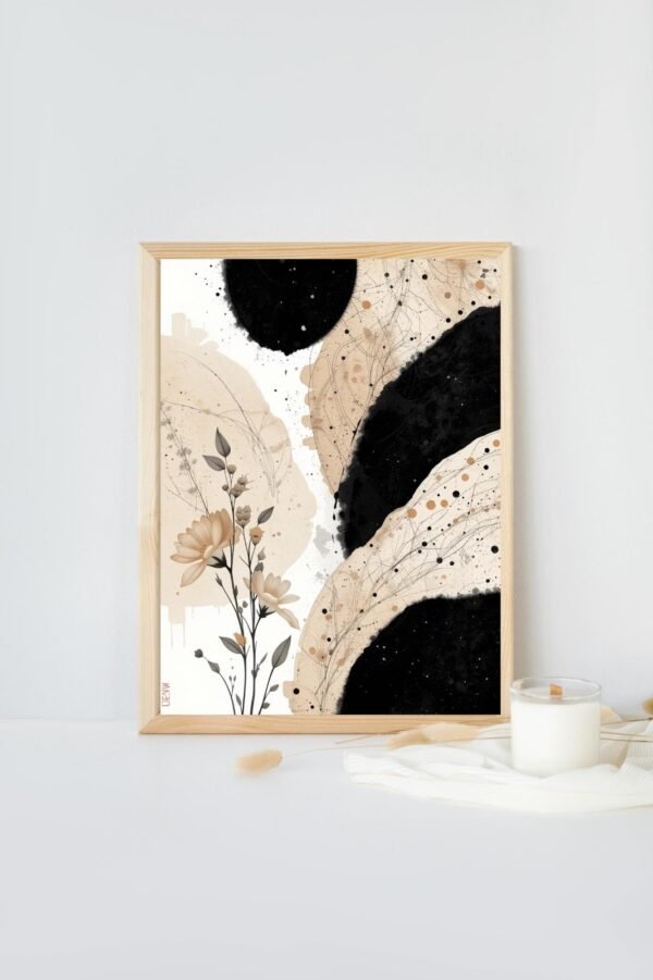 Boho Abstract Wall Art Set - 3 Prints, Black & Beige Boho Wall Decor, Natural Abstract Art for Modern Spaces - Image 4