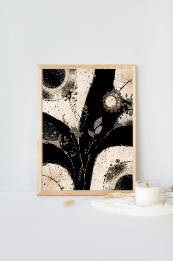 Boho Abstract Wall Art Set - 3 Prints, Black & Beige Boho Wall Decor, Natural Abstract Art for Modern Spaces