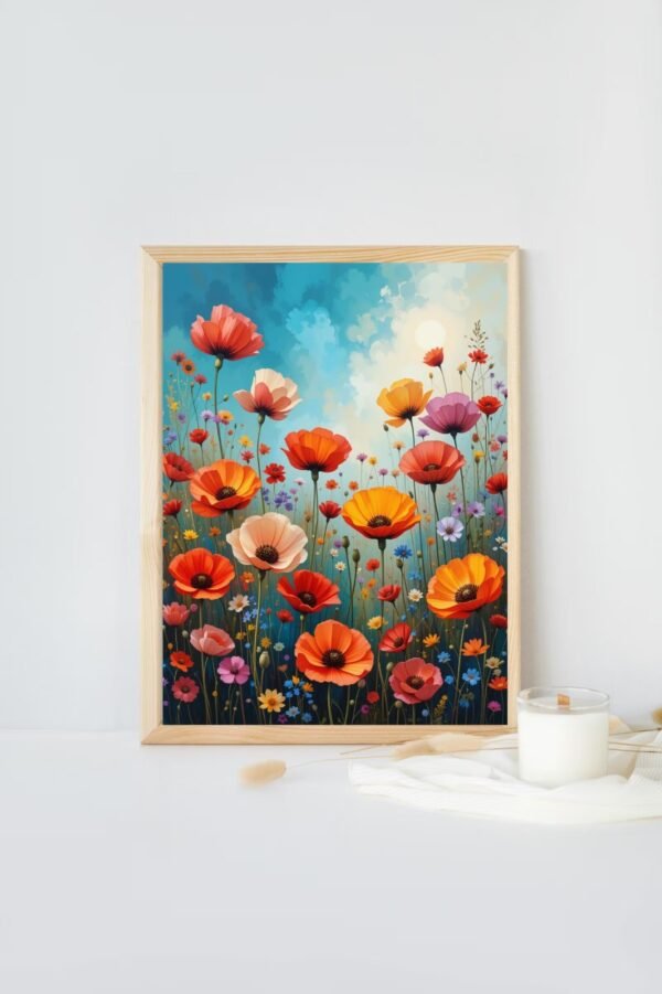 Framed Canvas Wall Art Set of 3 - Wildflower Botanical Prints, Colorful Poppy Field & Abstract Floral Art for Boho Living Room Decor - Image 3