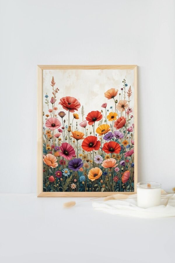 Framed Canvas Wall Art Set of 3 - Wildflower Botanical Prints, Colorful Poppy Field & Abstract Floral Art for Boho Living Room Decor - Image 2