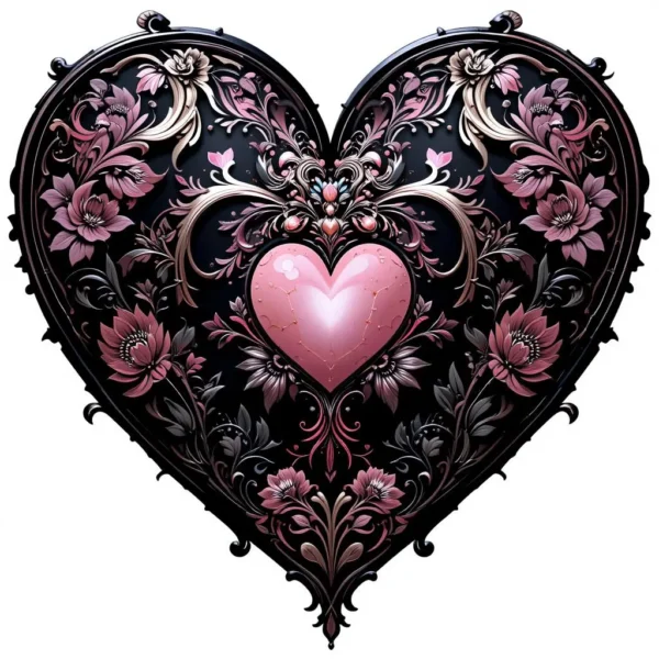 Gothic Floral Heart Clipart - 30 PNG Valentine Designs - Transparent & Commercial Use