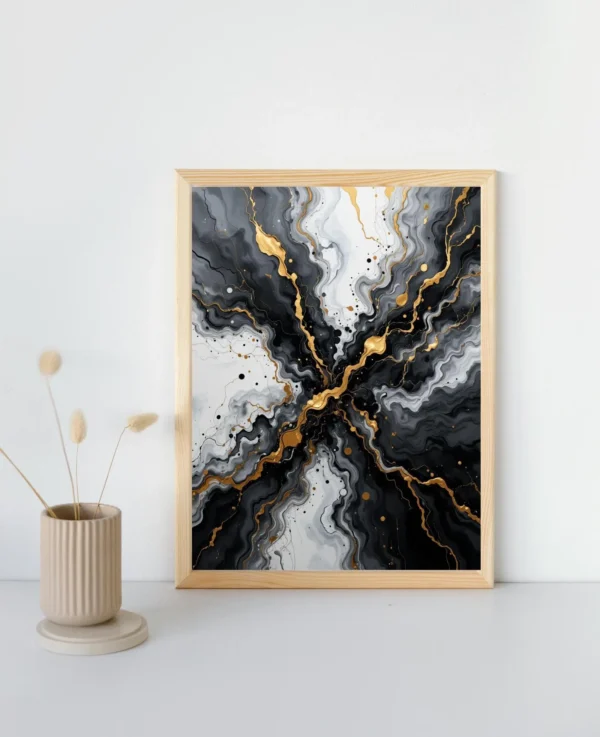 Set of 10 Abstract Black White Gold Wall Art - Marble Texture Digital Prints - Modern Luxury Large Paintings